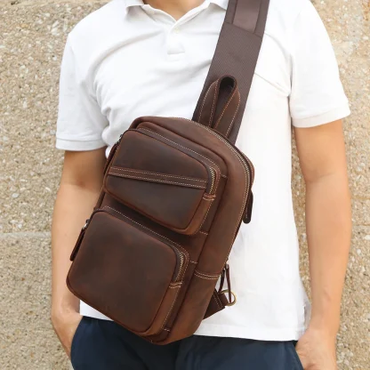 Multi-Zippered Shoulder Sling Bag